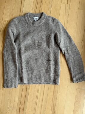 Ganni Taupe Wool Blend Crewneck Sweater